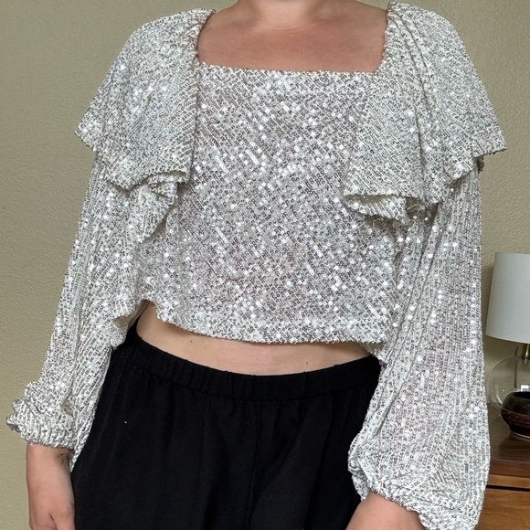Free People Cropped Festival Sequin Top Size XS - Picture 5 of 7